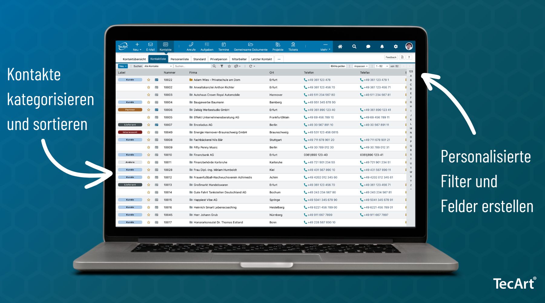 Kontakte effizient verwalten im TecArt CRM